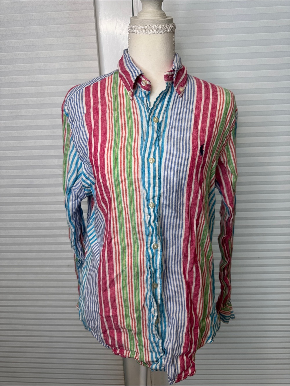 Polo by Ralph Lauren Linen Multicolor Vertical-Stripe Button-Down Shirt 1375
